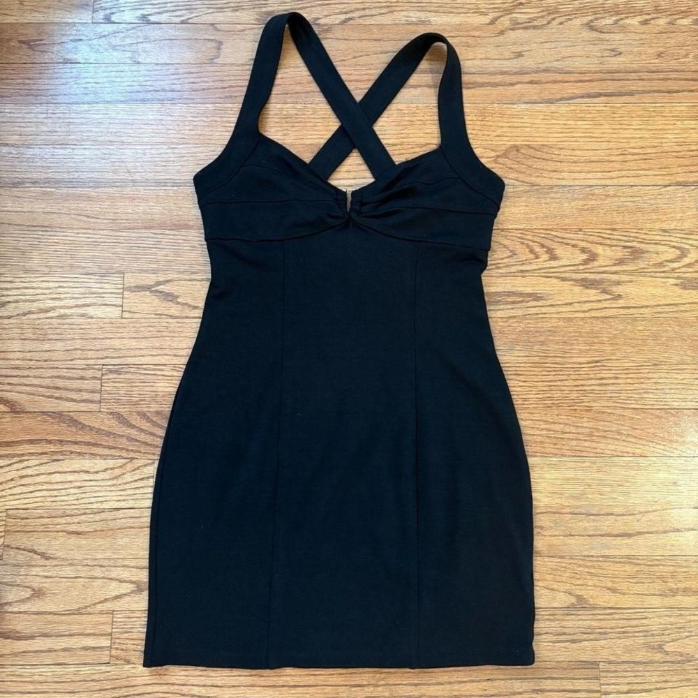 Vintage Y2k Forever 21 black halter cross strap mini party dress size medium